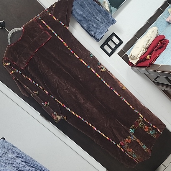Rare brown velvet antique Bedouin embroidered dress up to XXL - Picture 5 of 9